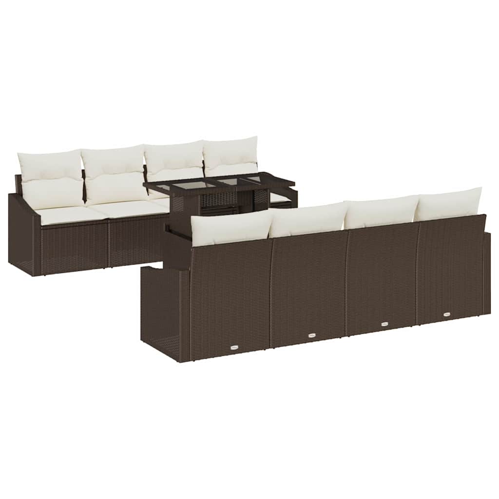 Garten-Sofa-Set 9 stk. Braun Poly-Rattan