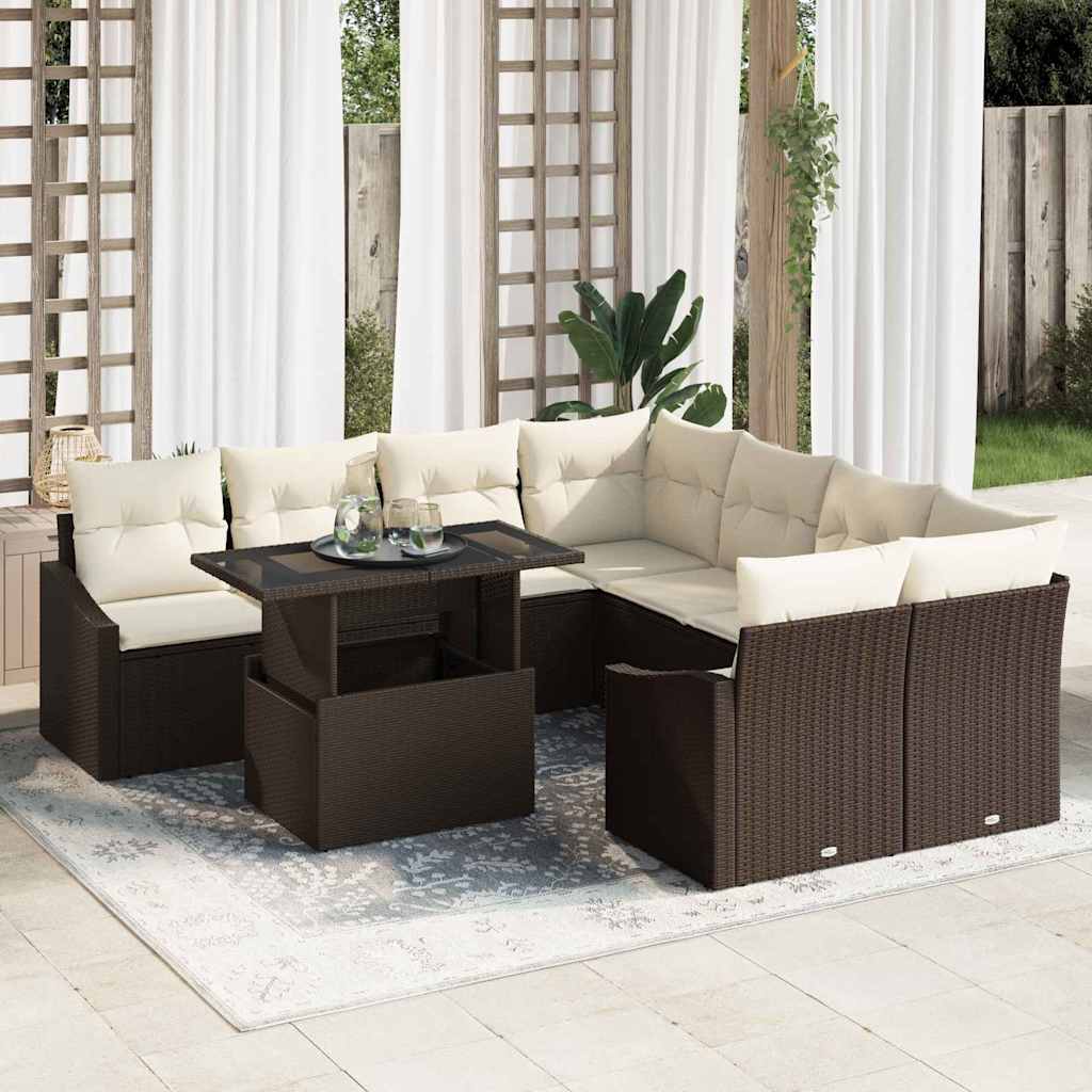 Garten-Sofa-Set 9 stk. Braun Poly-Rattan