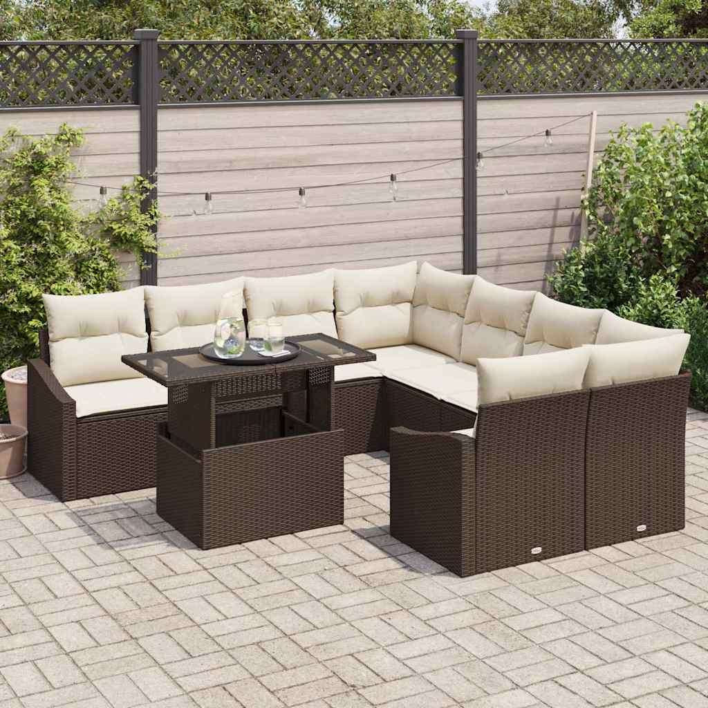 Garten-Sofa-Set 9 stk. Braun Poly-Rattan