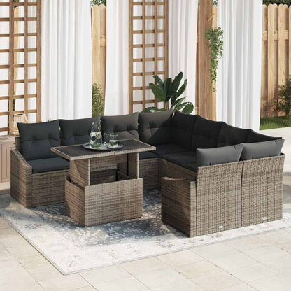 Garten-Sofa-Set 9 stk. Grau Poly-Rattan