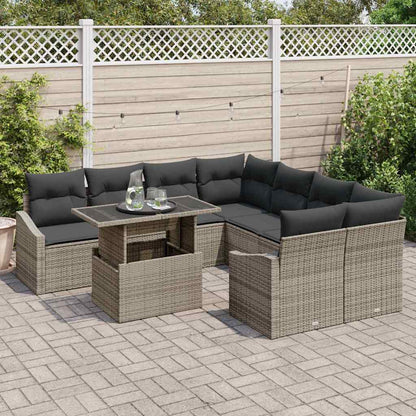 Garten-Sofa-Set 9 stk. Grau Poly-Rattan