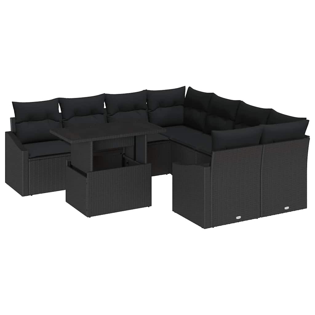 Garten-Sofa-Set 9 stk. Schwarz Poly-Rattan