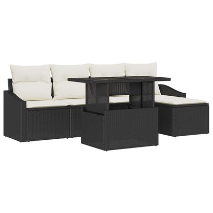 Garten-Sofa-Set 6 stk. Schwarz und Creme Poly-Rattan