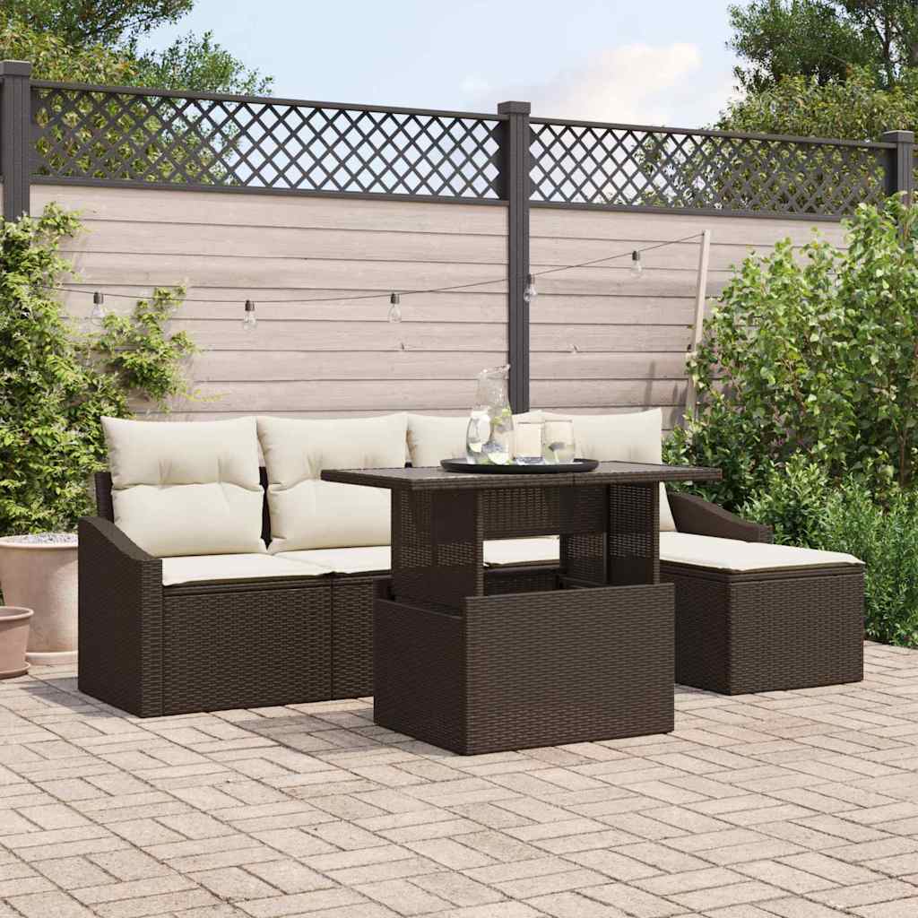 Garten-Sofa-Set 6 stk. Braun und Creme Poly-Rattan