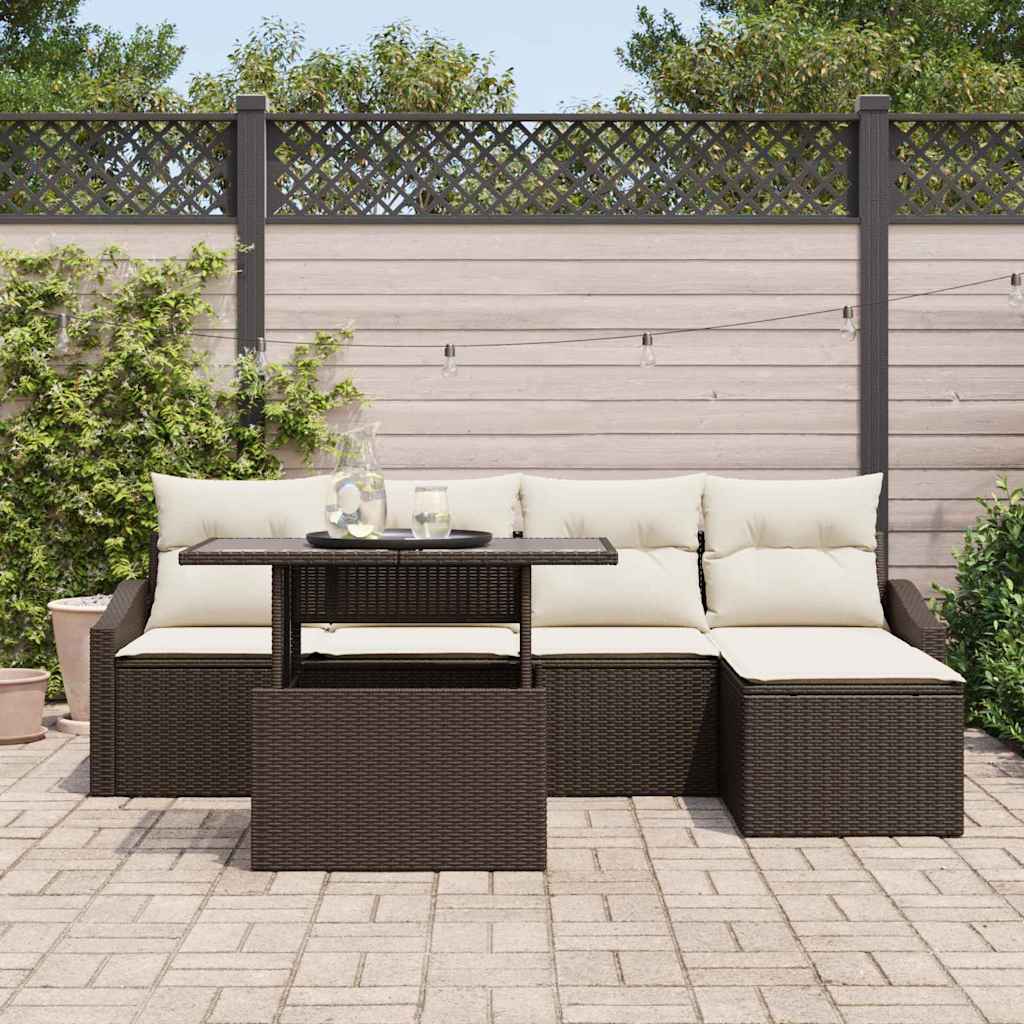 Garten-Sofa-Set 6 stk. Braun und Creme Poly-Rattan