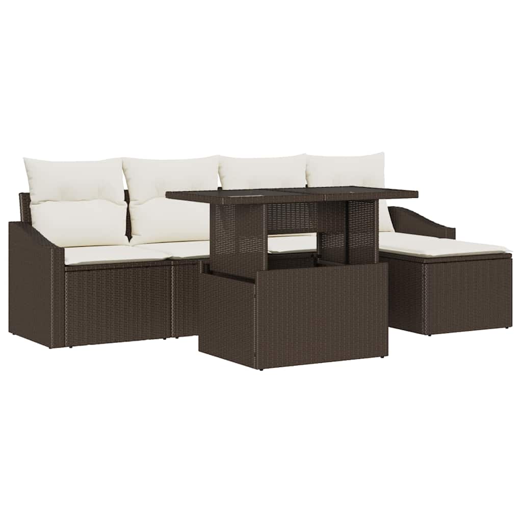 Garten-Sofa-Set 6 stk. Braun und Creme Poly-Rattan