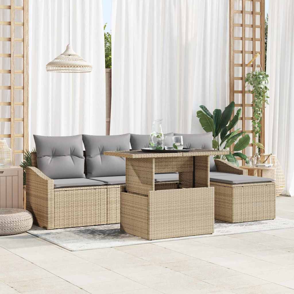 Garten-Sofa-Set 6 Stk. Beige und Hellgrau Poly-Rattan