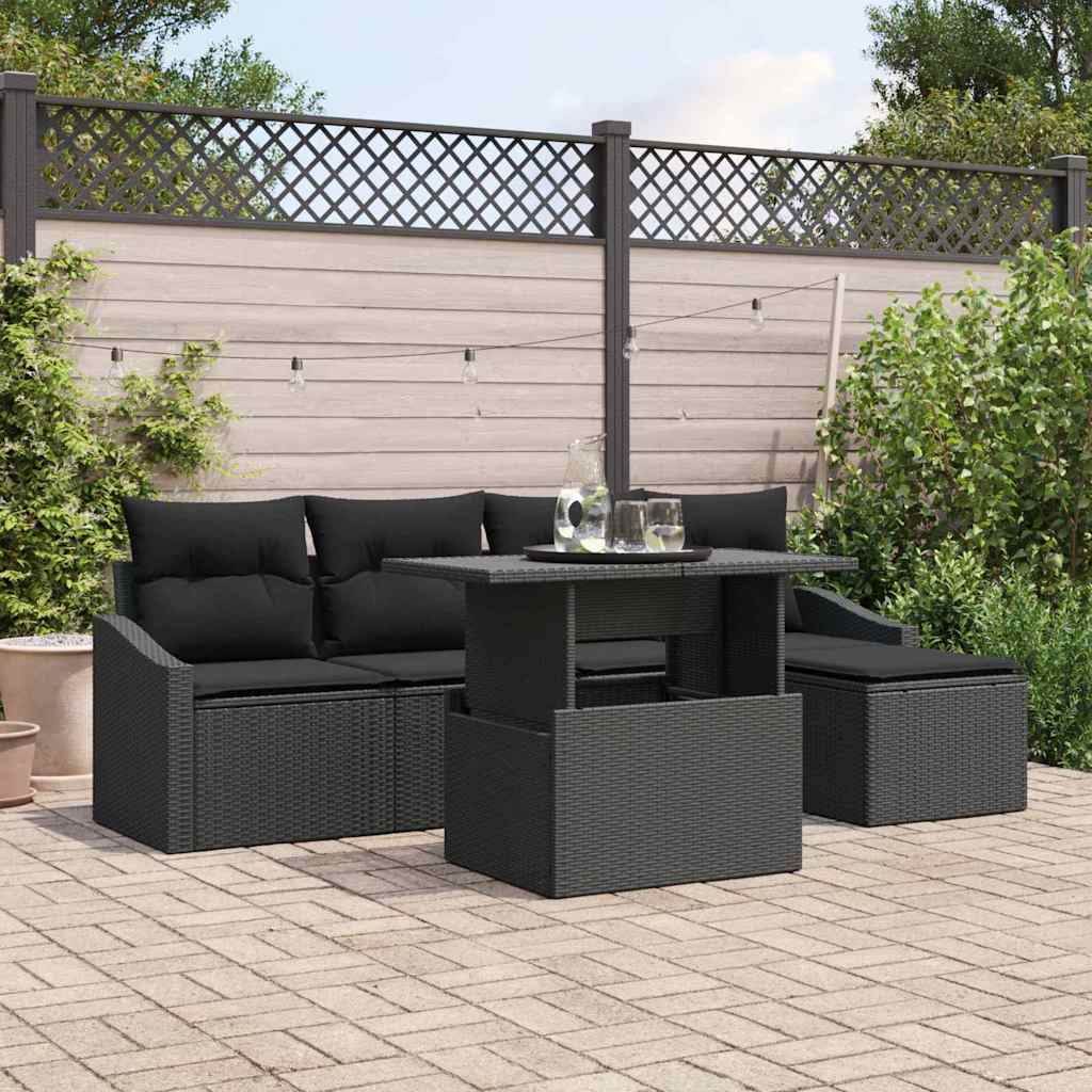 Garten-Sofa-Set 6 stk. Schwarz Poly-Rattan