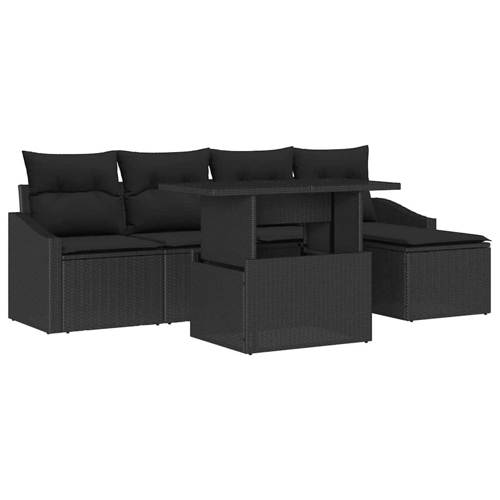 Garten-Sofa-Set 6 stk. Schwarz Poly-Rattan