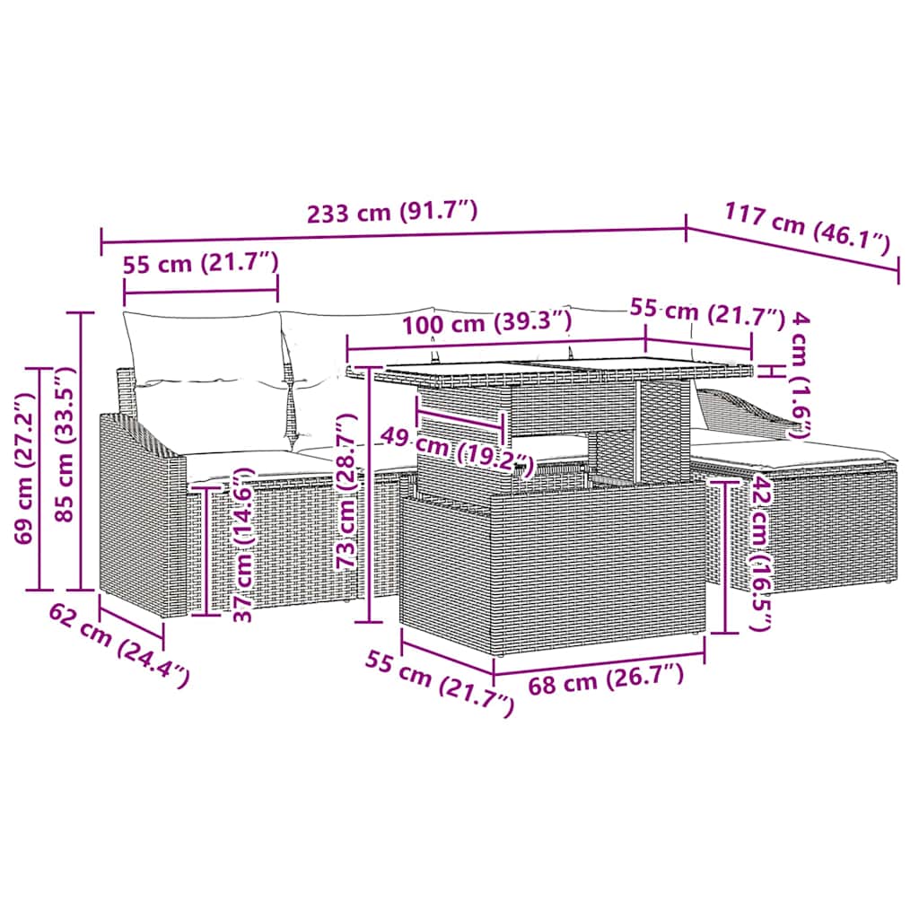 Garten-Sofa-Set 6 stk. Schwarz Poly-Rattan