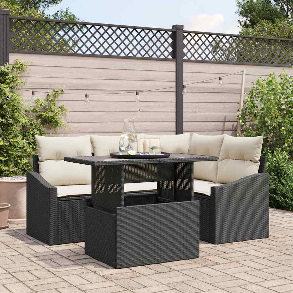Garten-Sofa-Set 5 stk. Schwarz und Creme