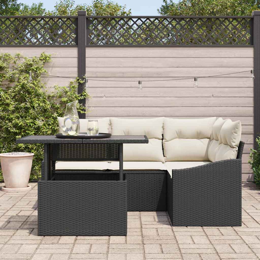 Garten-Sofa-Set 5 stk. Schwarz und Creme