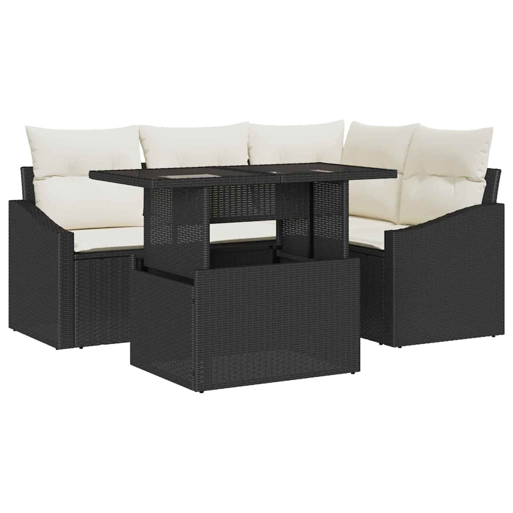Garten-Sofa-Set 5 stk. Schwarz und Creme