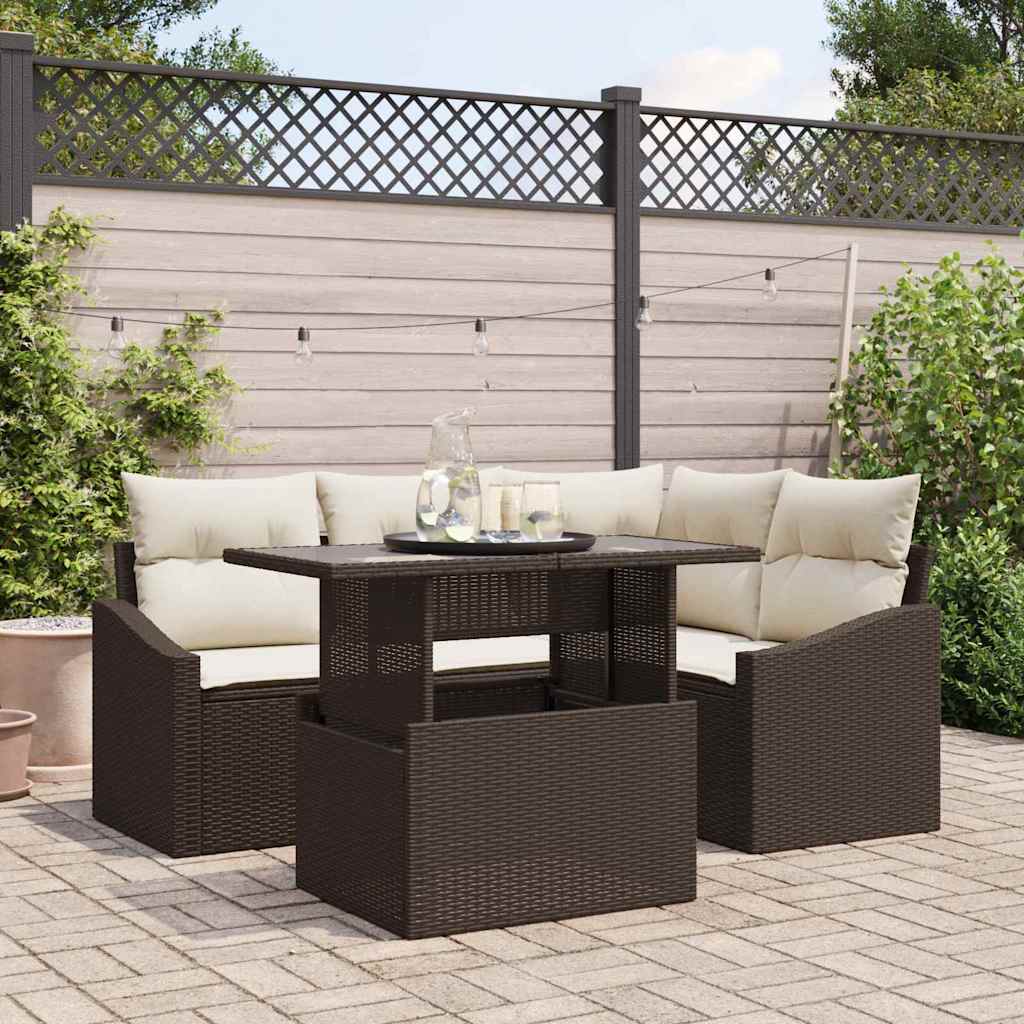 Garten-Sofa-Set 5 stk. Braun und Creme