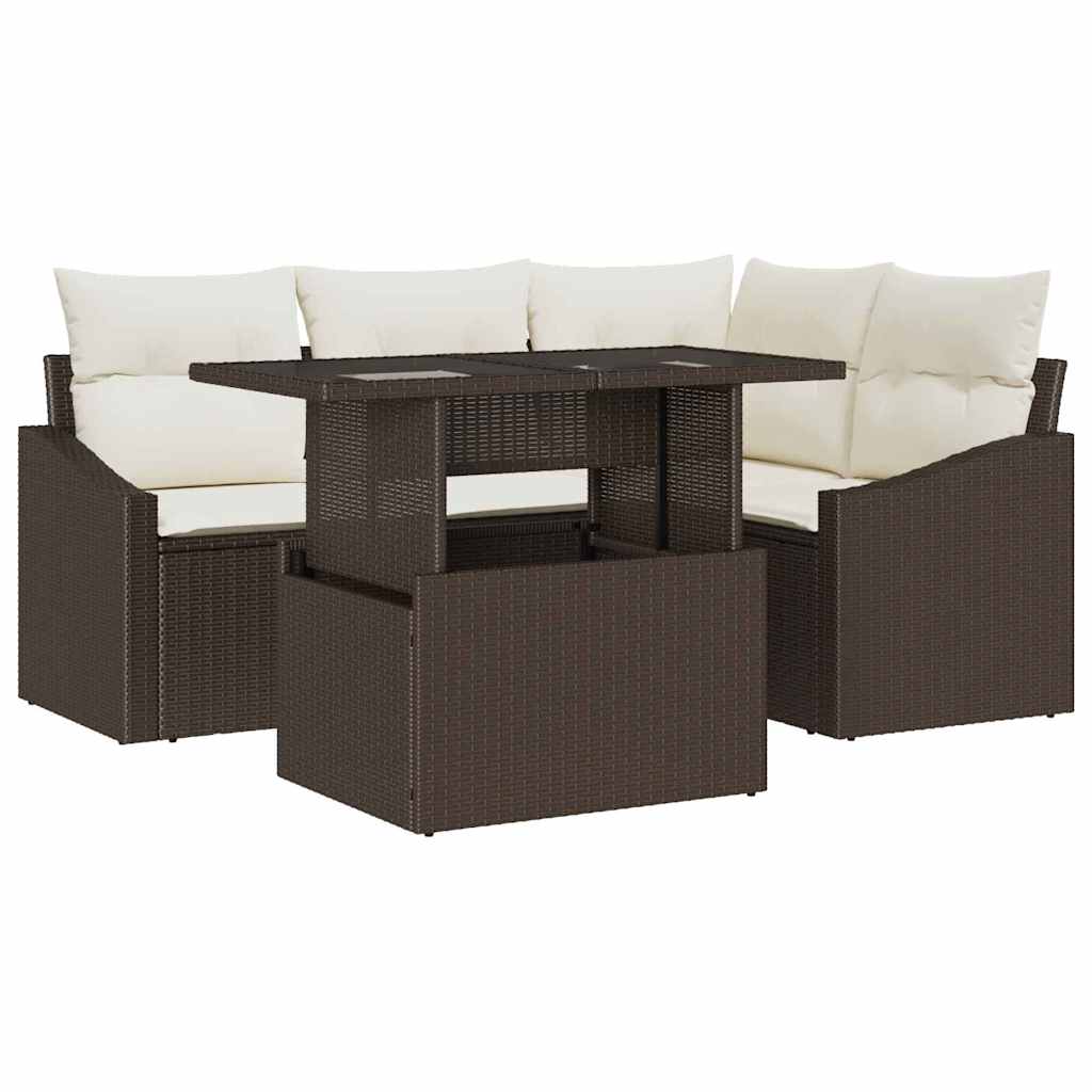 Garten-Sofa-Set 5 stk. Braun und Creme