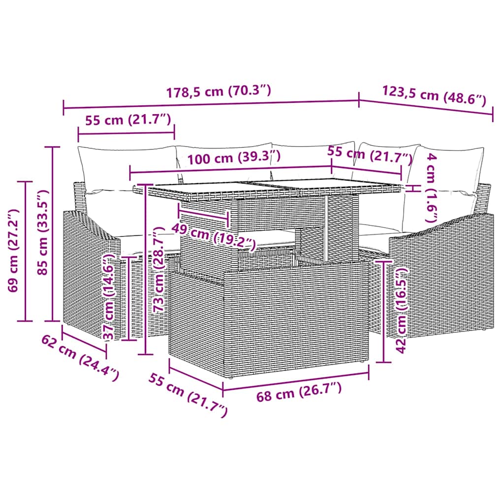 Garten-Sofa-Set 5 stk. Grau