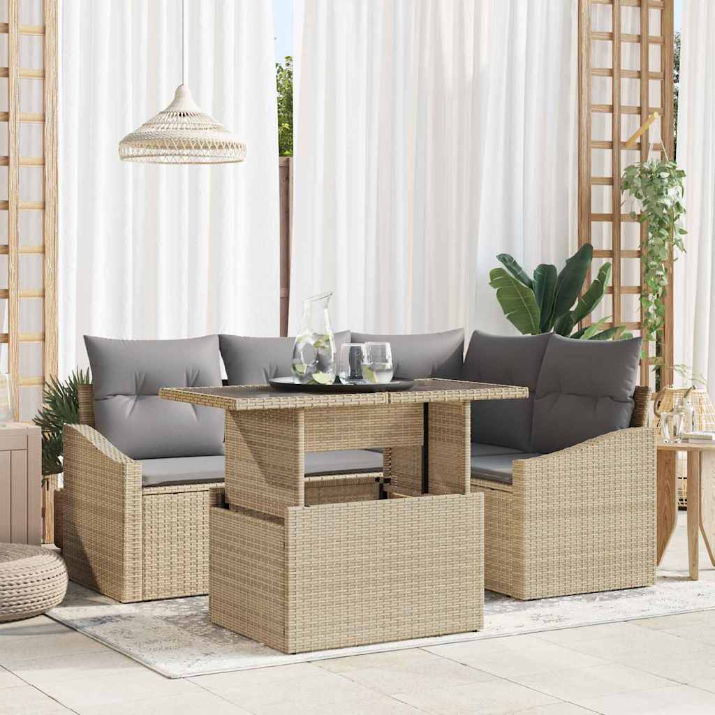 Garten-Sofa-Set 5 stk. Beige und Hellgrau