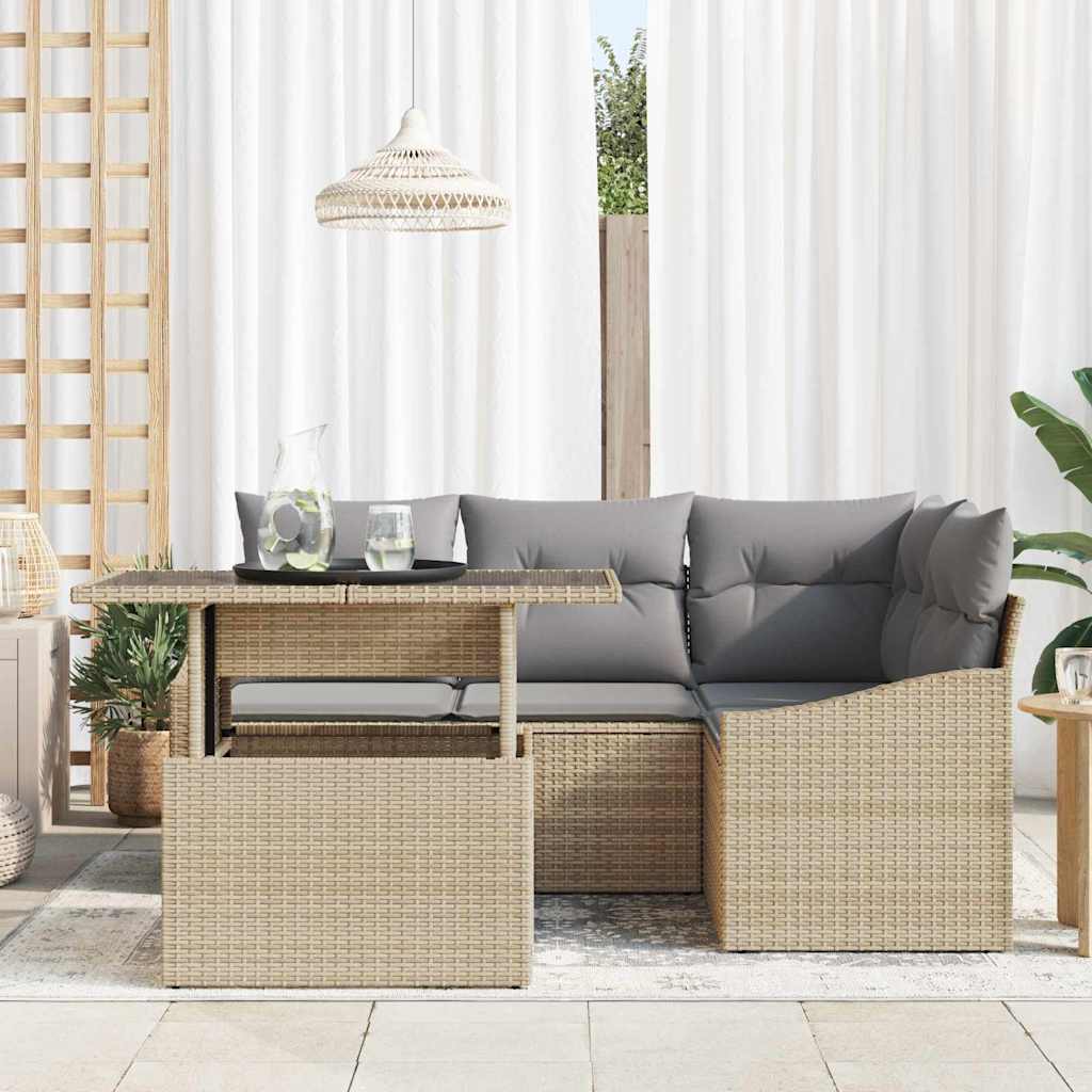 Garten-Sofa-Set 5 stk. Beige und Hellgrau