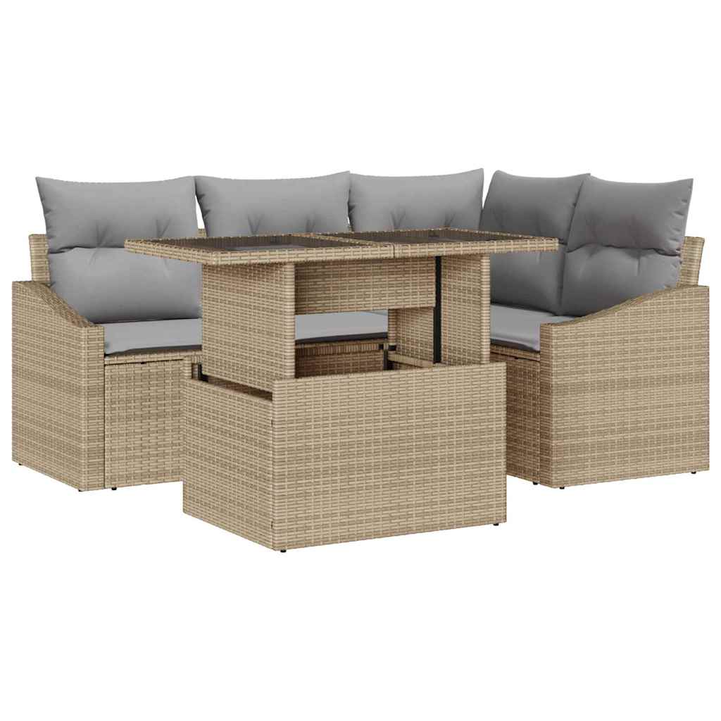 Garten-Sofa-Set 5 stk. Beige und Hellgrau