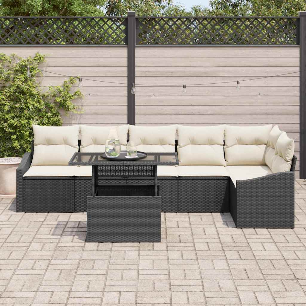 Garten-Sofa-Set 7 stk. Schwarz und Creme