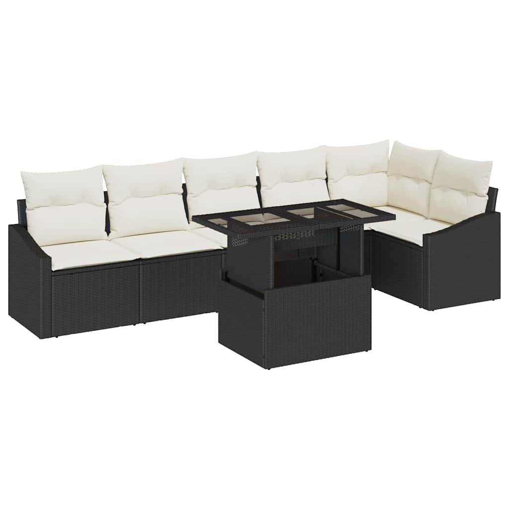 Garten-Sofa-Set 7 stk. Schwarz und Creme