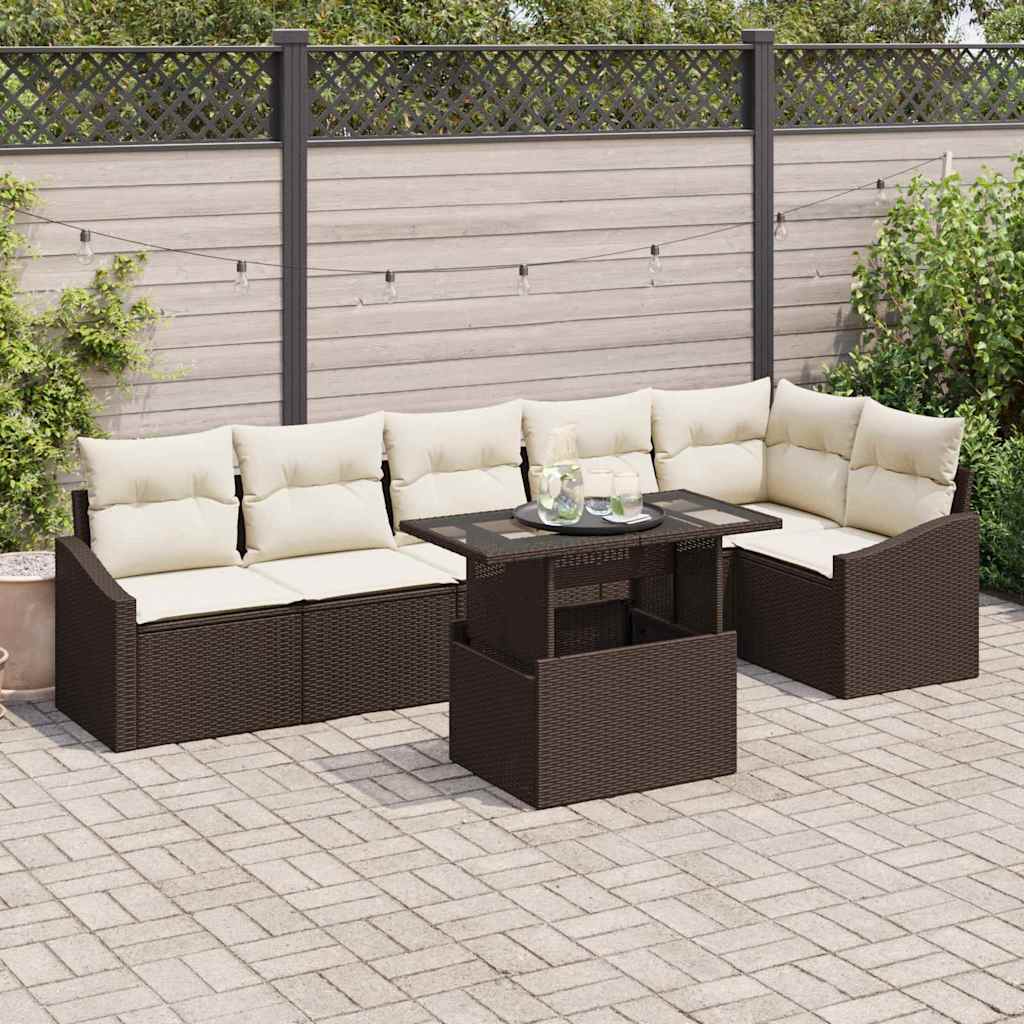 Garten-Sofa-Set 7 stk. Braun und Creme