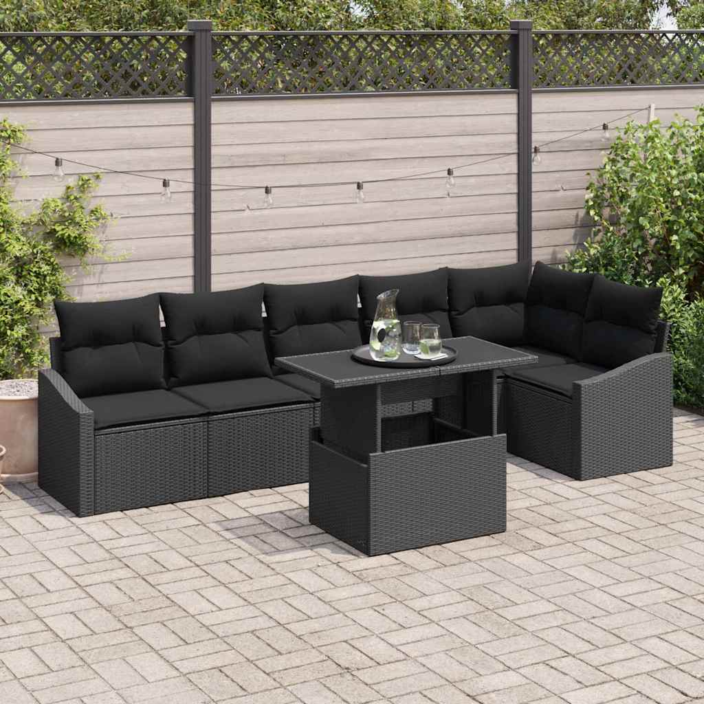 Garten-Sofa-Set 7 stk. Schwarz