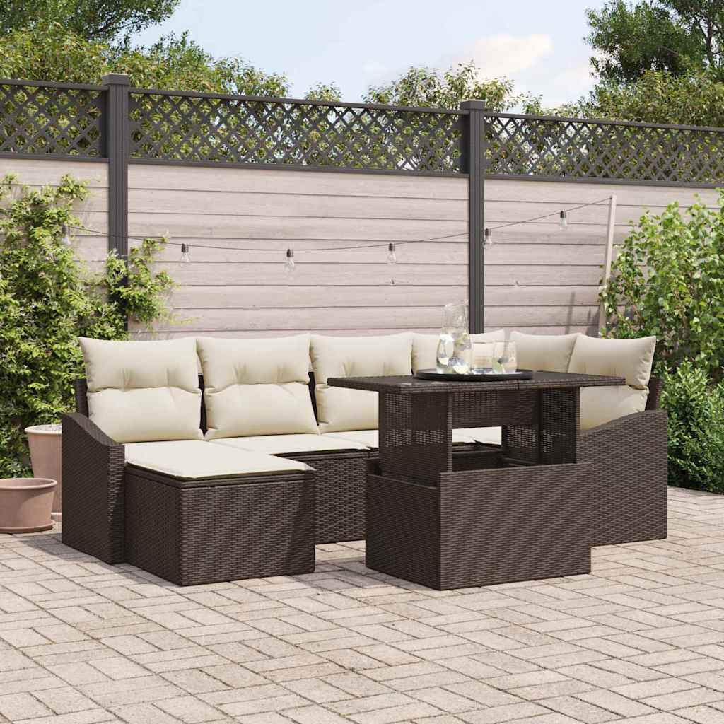 Garten-Sofa-Set 7 stk. Braun und Creme