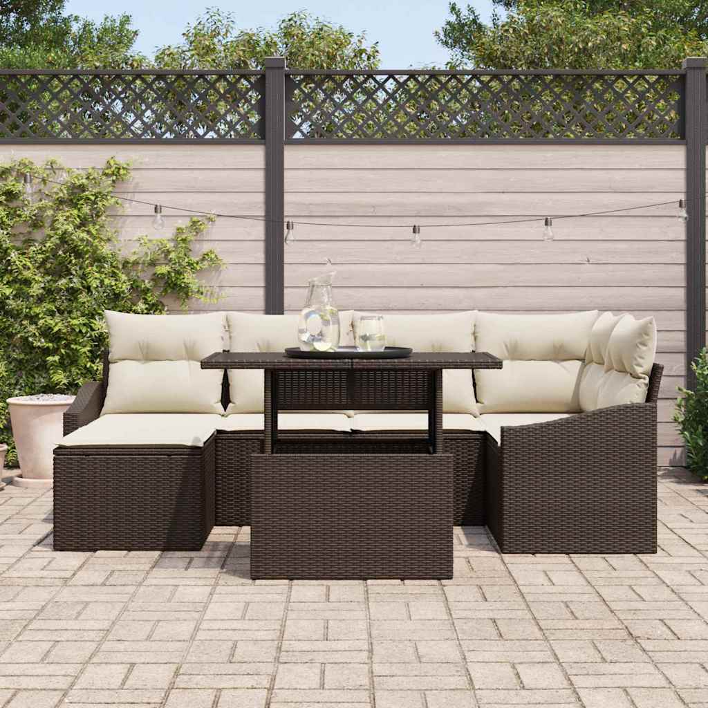 Garten-Sofa-Set 7 stk. Braun und Creme