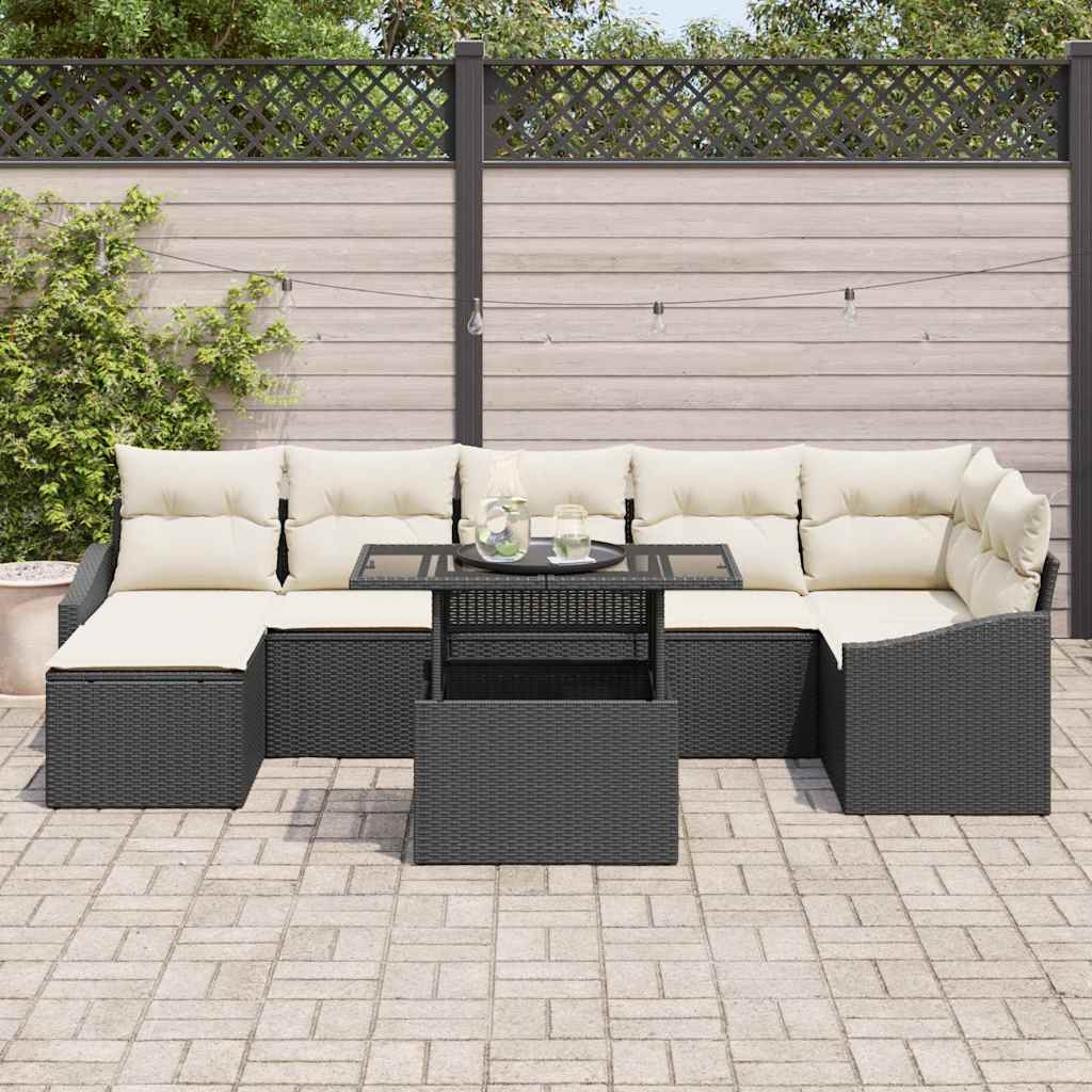 Garten-Sofa-Set 8 stk. Schwarz und Creme