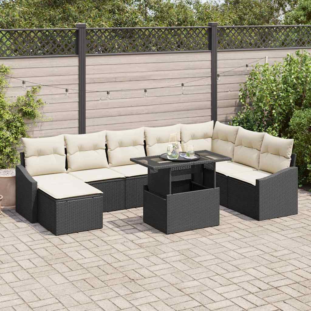 Garten-Sofa-Set 9 stk. Schwarz und Creme