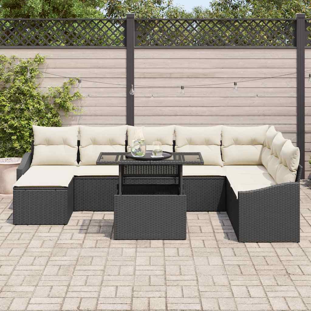 Garten-Sofa-Set 9 stk. Schwarz und Creme