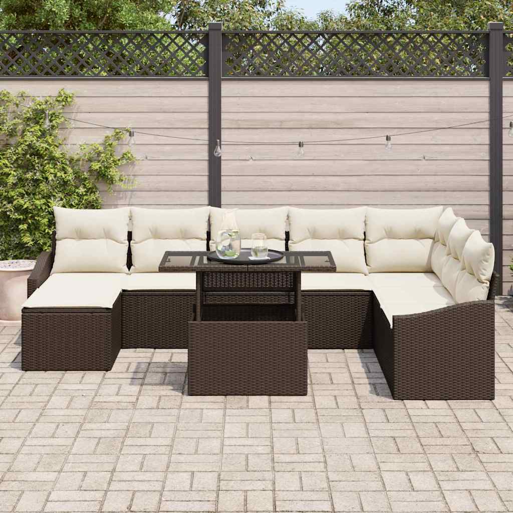 Garten-Sofa-Set 9 stk. Braun und Creme