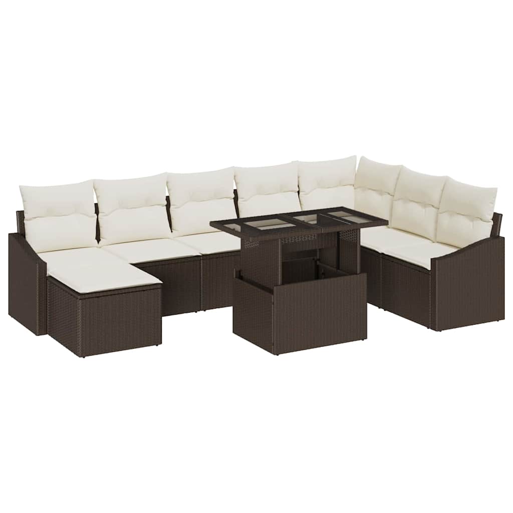 Garten-Sofa-Set 9 stk. Braun und Creme