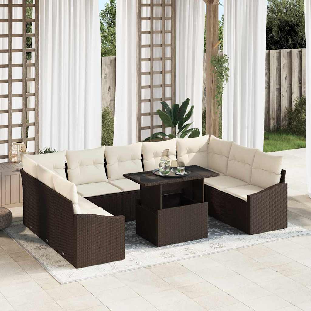 Garten-Sofa-Set 10 stk. Braun und Creme