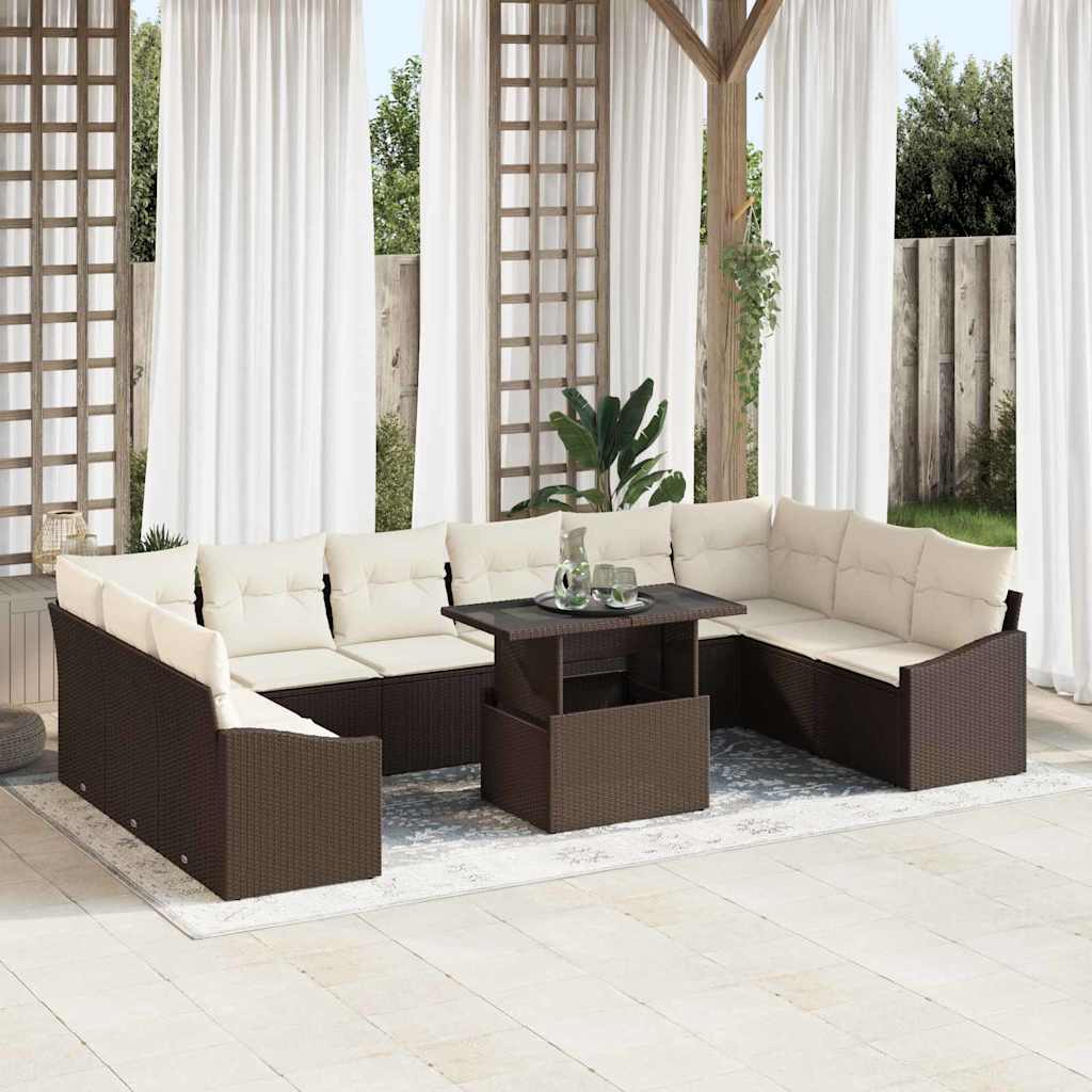 Garten-Sofa-Set 11 stk. Braun und Creme