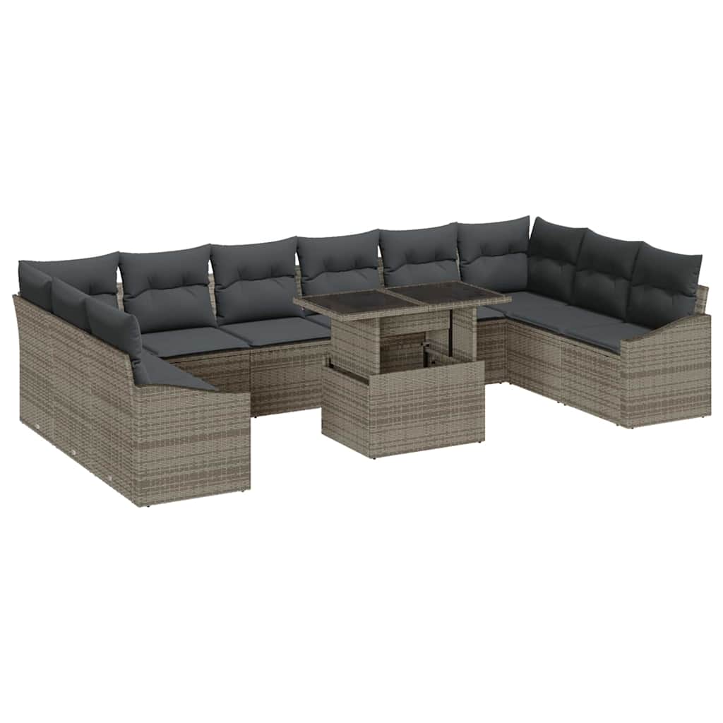 Garten-Sofa-Set mit Kissen mit Speicher mit Kissen 11 pcs Grau
