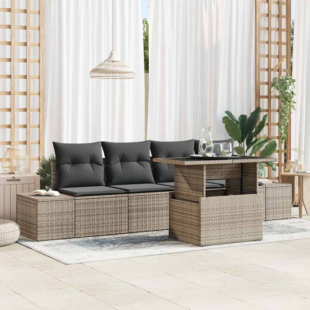 Garten-Sofa-Set mit Kissen mit Speicher mit Kissen 5 pcs Grau