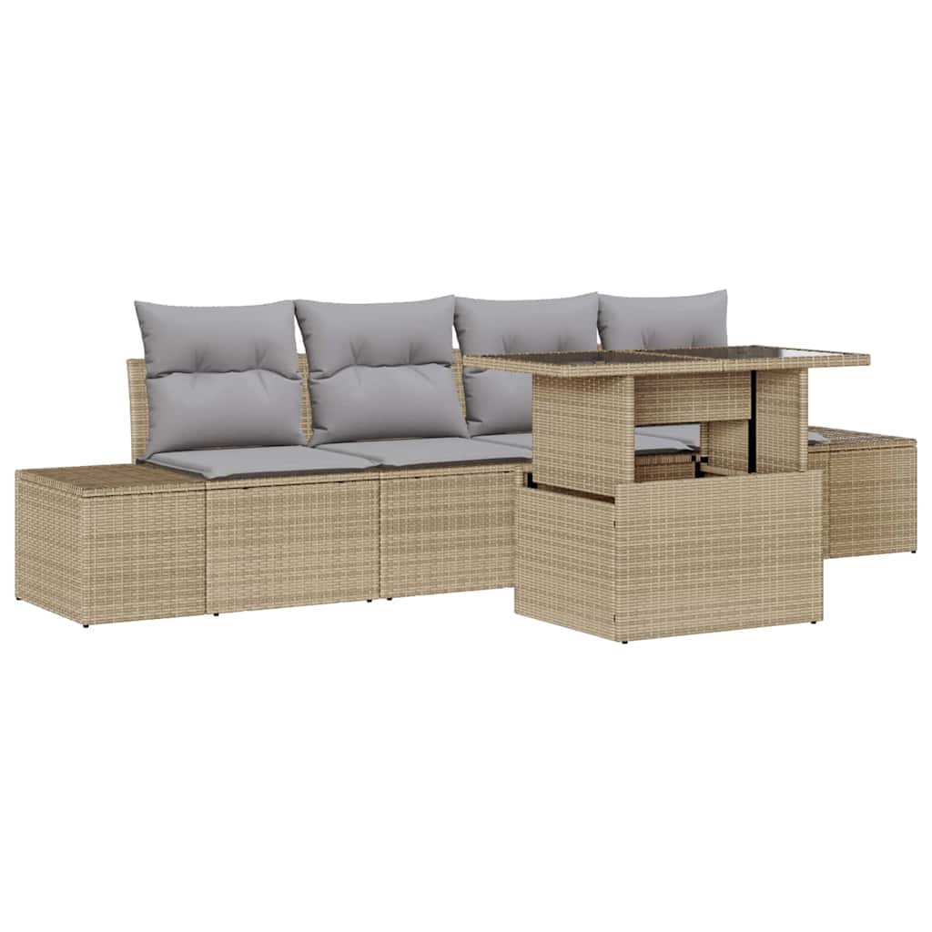 Garten-Sofa-Set 5 stk. Beige und Hellgrau