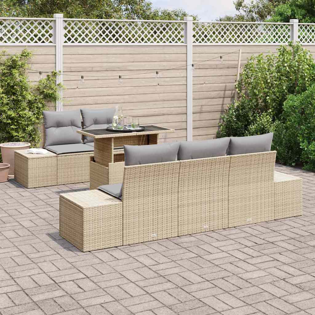 Garten-Sofa-Set mit Kissen mit Kissen 6 pcs Beige und Hellgrau