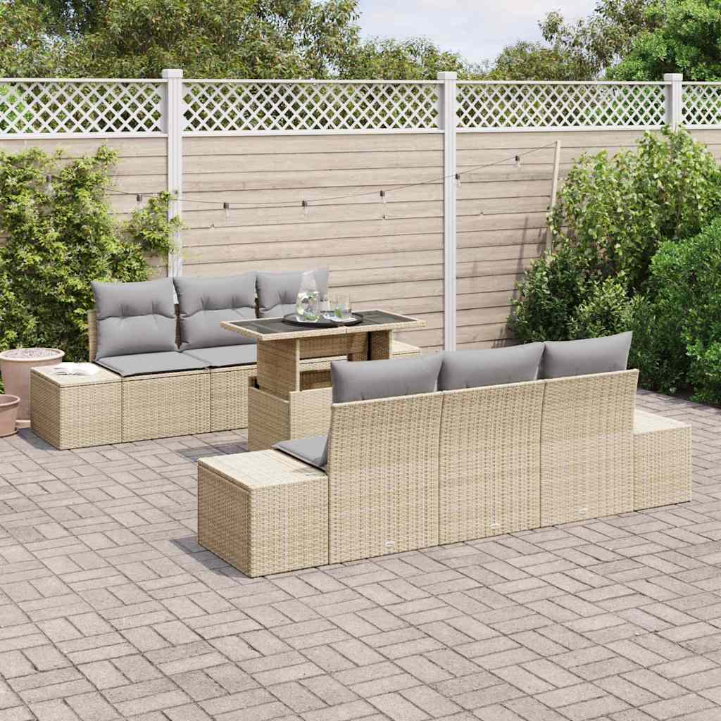 Garten-Sofa-Set mit Kissen 7 pcs Beige und Hellgrau