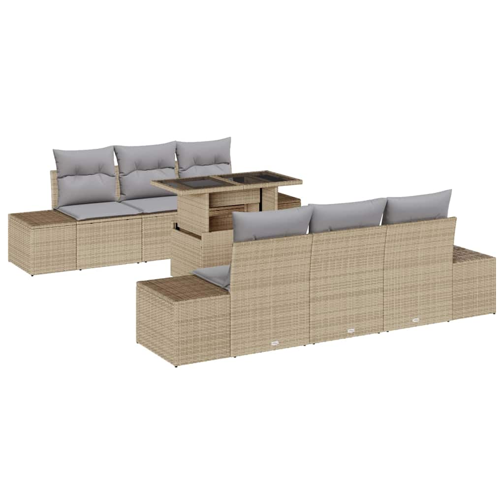 Garten-Sofa-Set mit Kissen 7 pcs Beige und Hellgrau