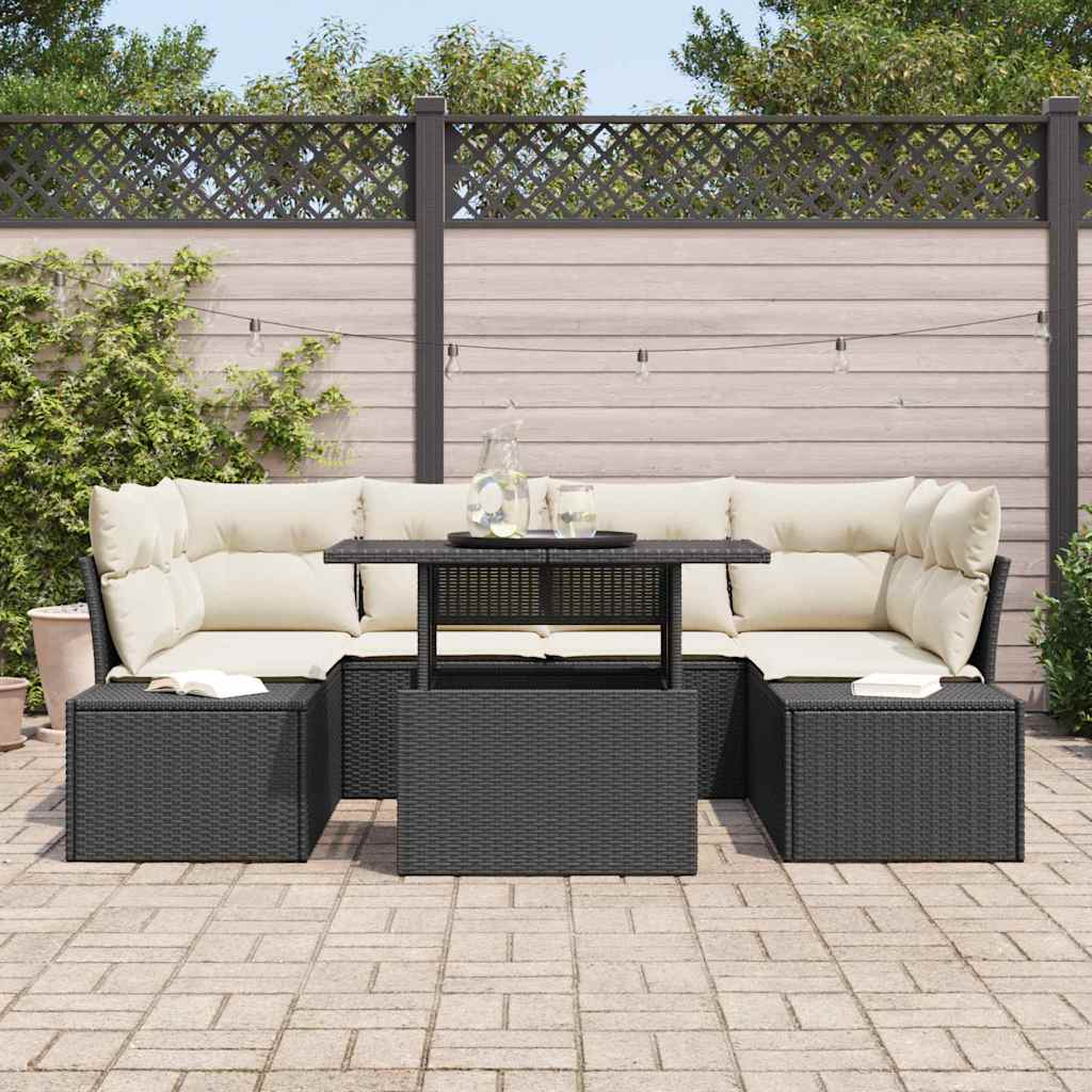 Garten-Sofa-Set 7 stk. Schwarz und Creme