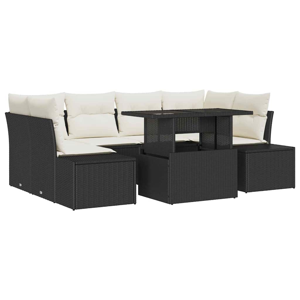 Garten-Sofa-Set 7 stk. Schwarz und Creme