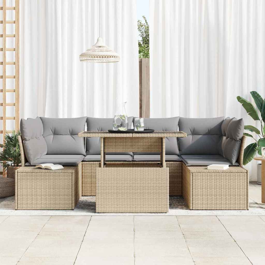 Garten-Sofa-Set 7 stk. Beige und Hellgrau