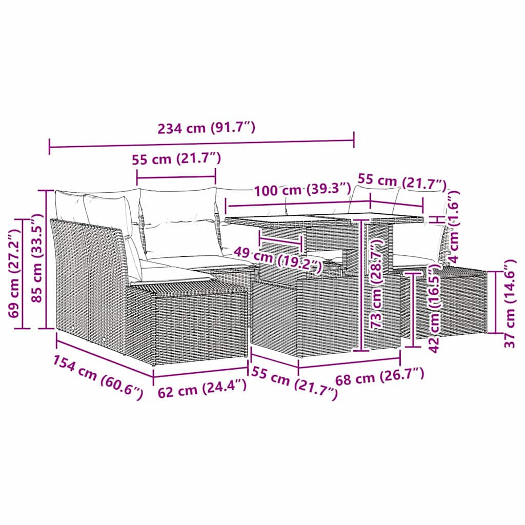 Garten-Sofa-Set 7 stk. Beige und Hellgrau