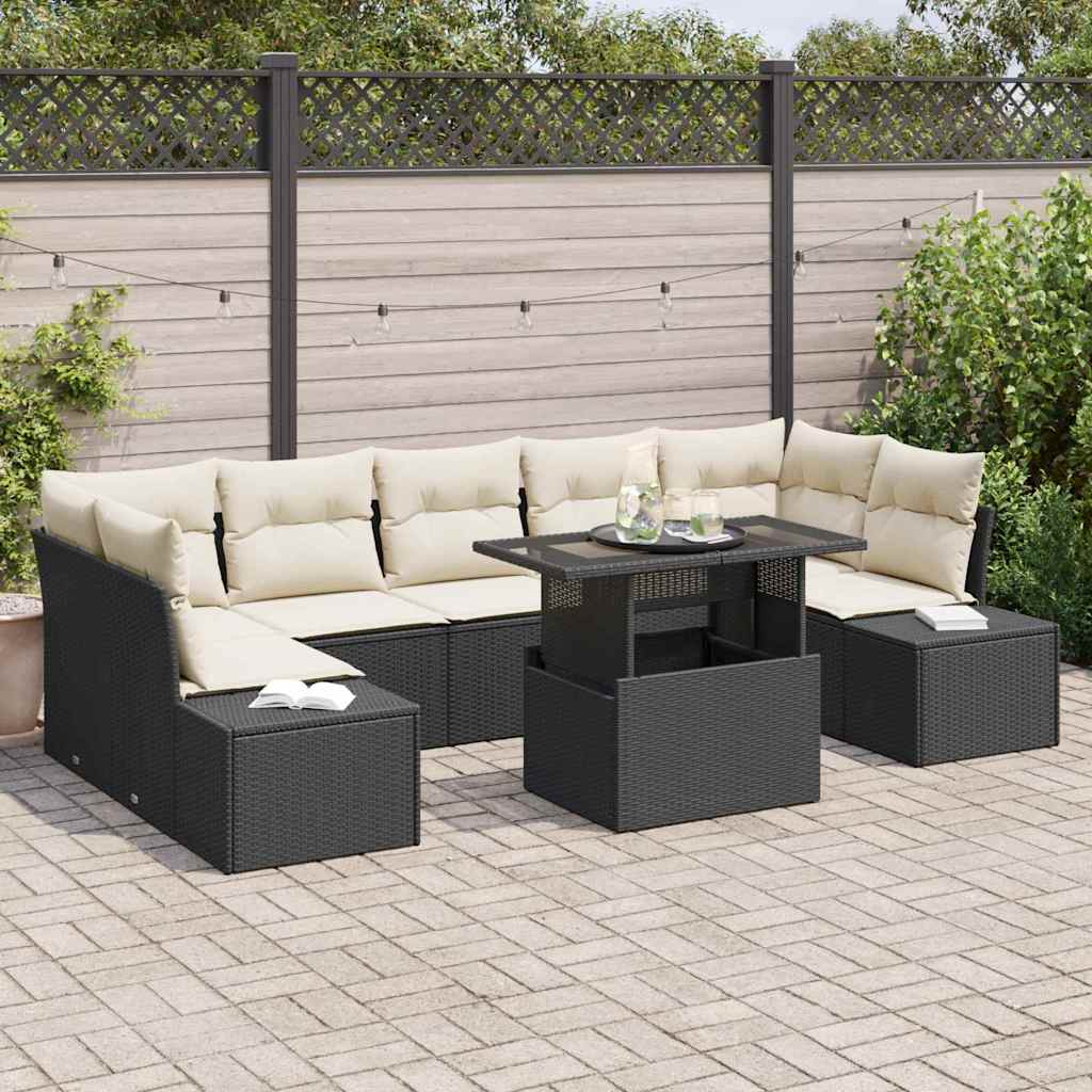 Garten-Sofa-Set 8 stk. Schwarz und Creme