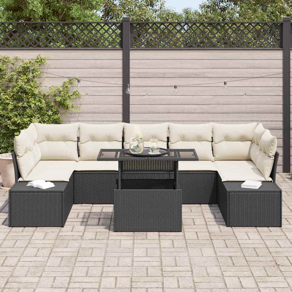 Garten-Sofa-Set 8 stk. Schwarz und Creme