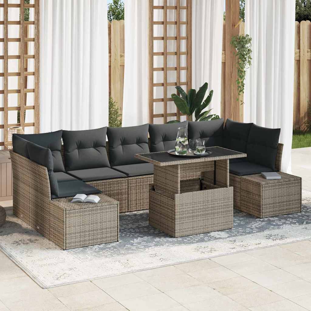 Garten-Sofa-Set mit Kissen 8 pcs Grau