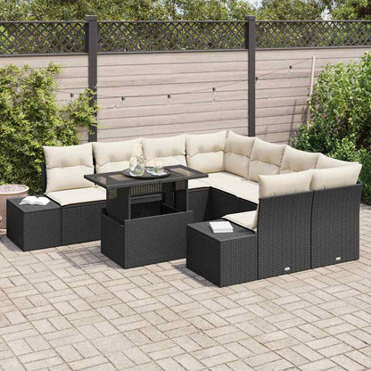 Gartensofa-set 9 stk. Schwarz und Creme Poly-Rattan